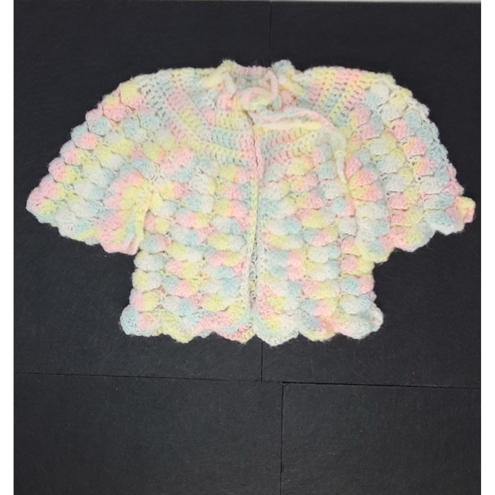Handmade Crochet Baby Cardigan Infant Pastel Variegated Shell Stitch Sweater
